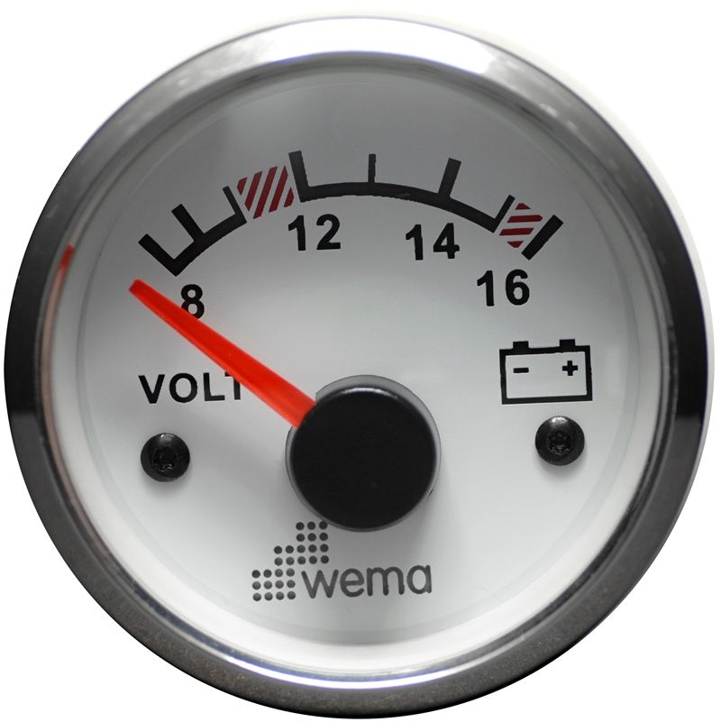 VOLTMETRE ANALOG 12V 52 mm KROM/BEYAZ