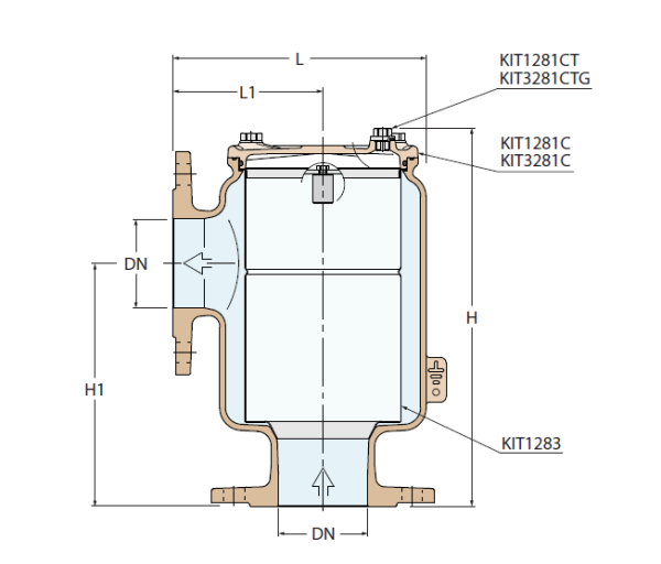 1283 / DENİZ SUYU FİLTRESİ ALTTAN GİRİŞ YANDAN ÇIKIŞ DN65 PN16 / BRONZ